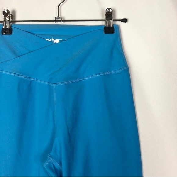 Popflex Tropicana Bright Blue Criss Cross Band Athletic Leggings S - Picture 3 of 4